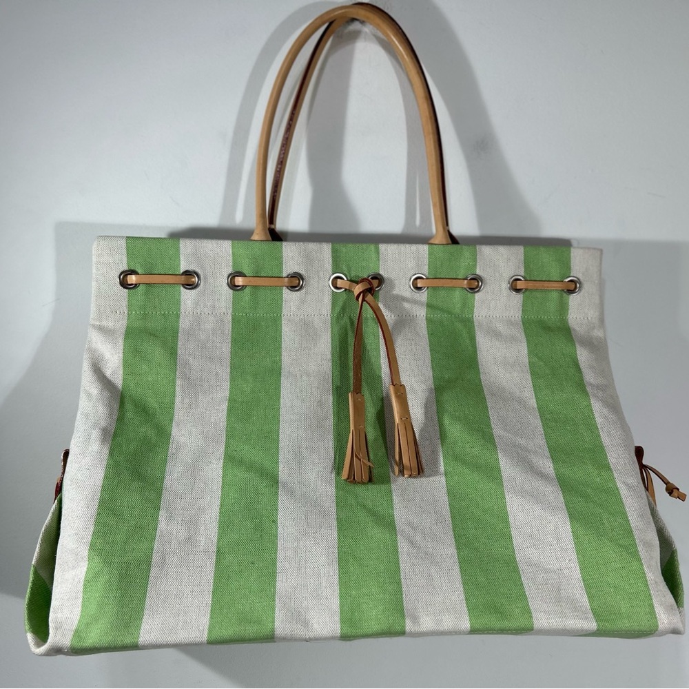 Dooney & Bourke Green and White Striped Tote